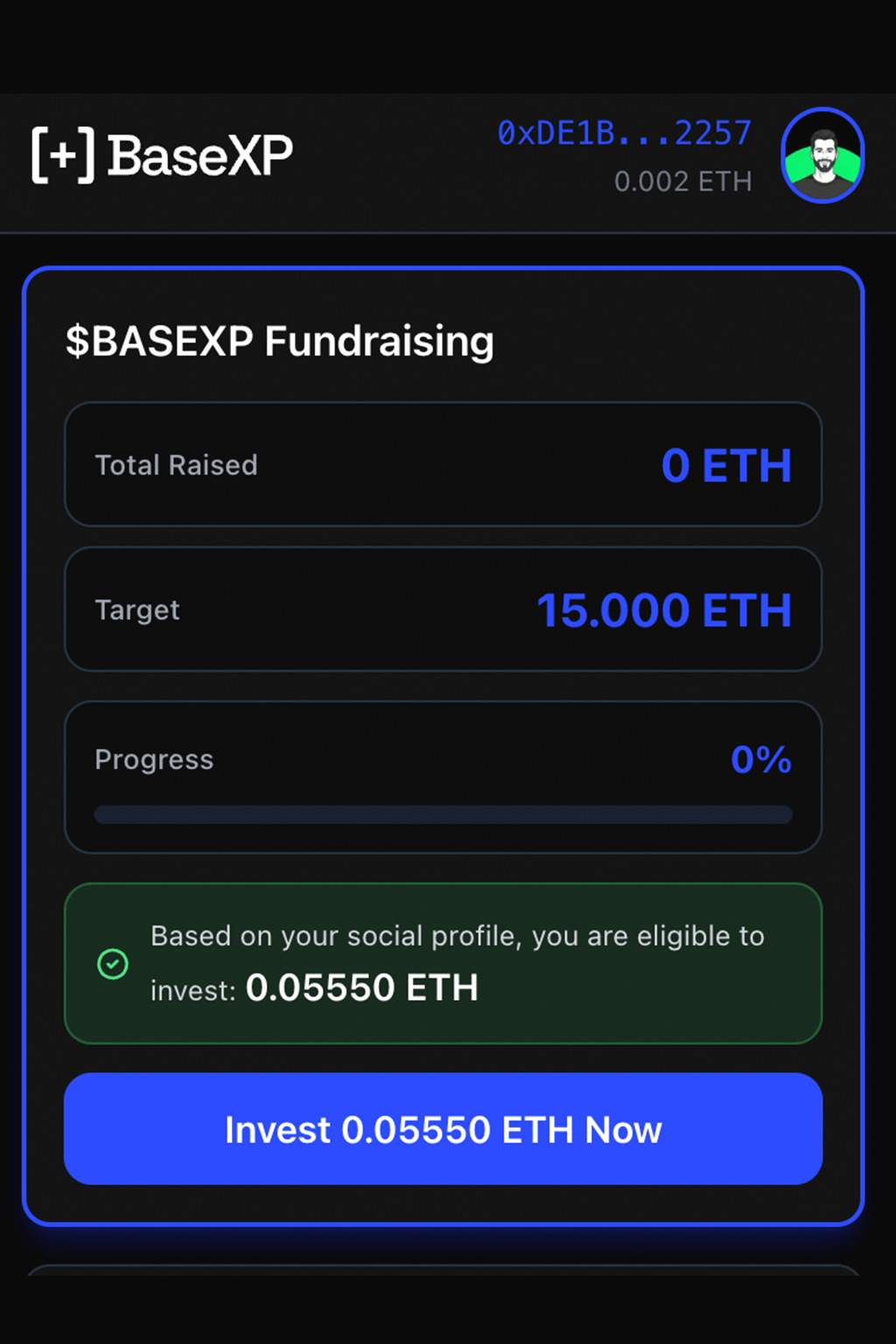 BASEXP Fundraising - Farcaster Mini Apps screenshot
